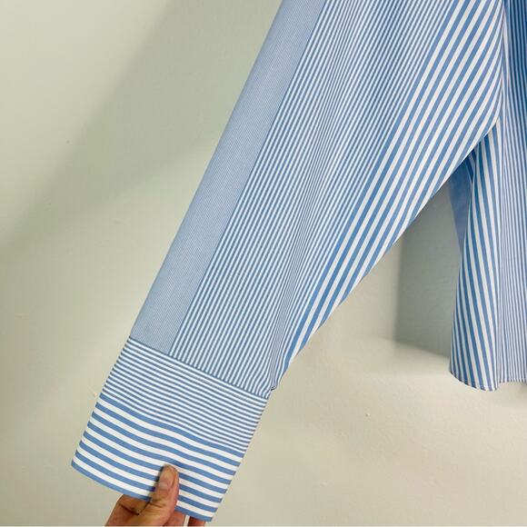 Liz Claiborne blue white striped coastal preppy button front top 16 - Picture 4 of 6